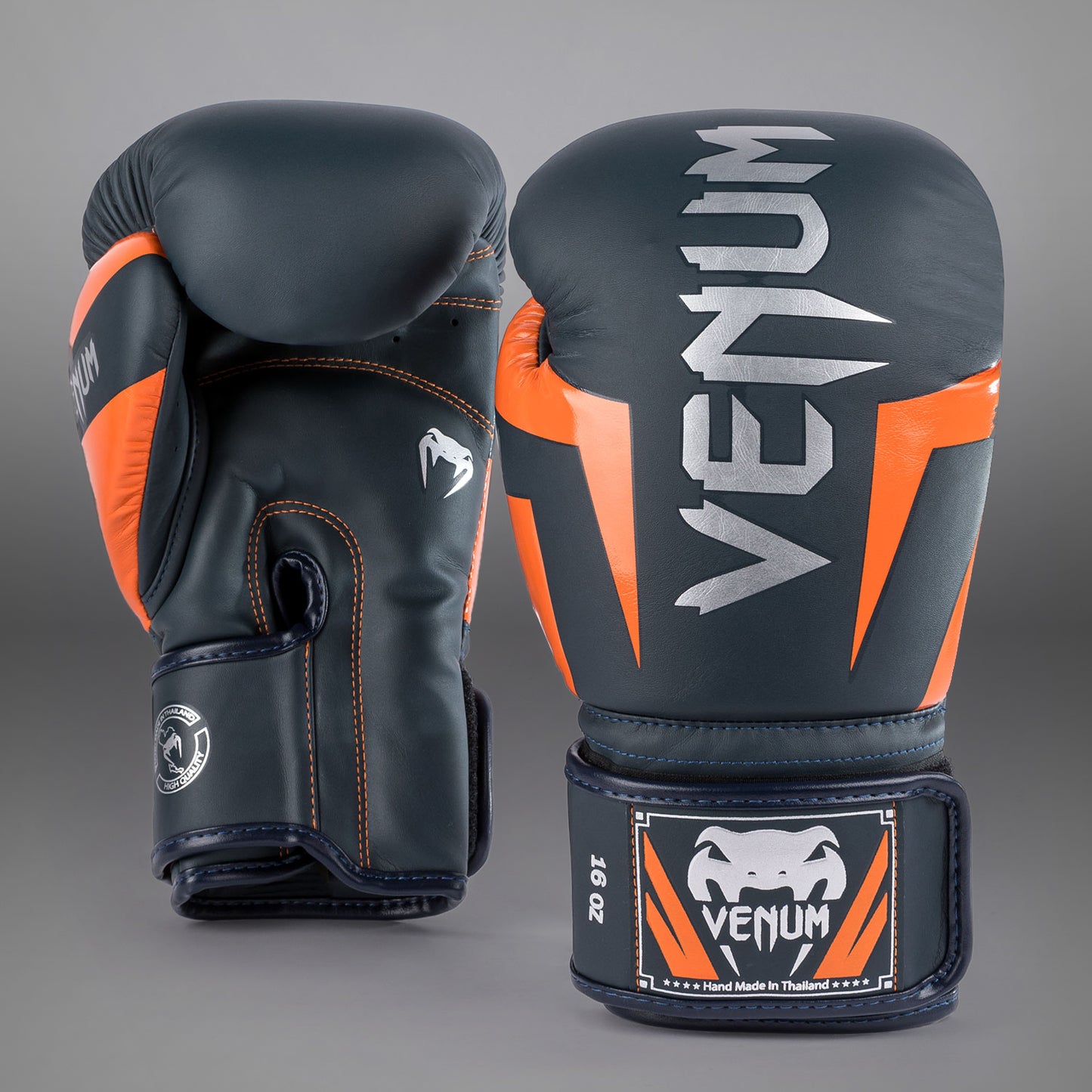 Venum Elite 拳击手套 – 藏青色/银色/橙色