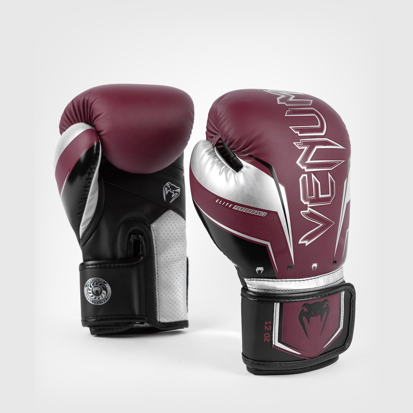 Venum Elite Evo 拳击手套 – 酒红色/银灰色