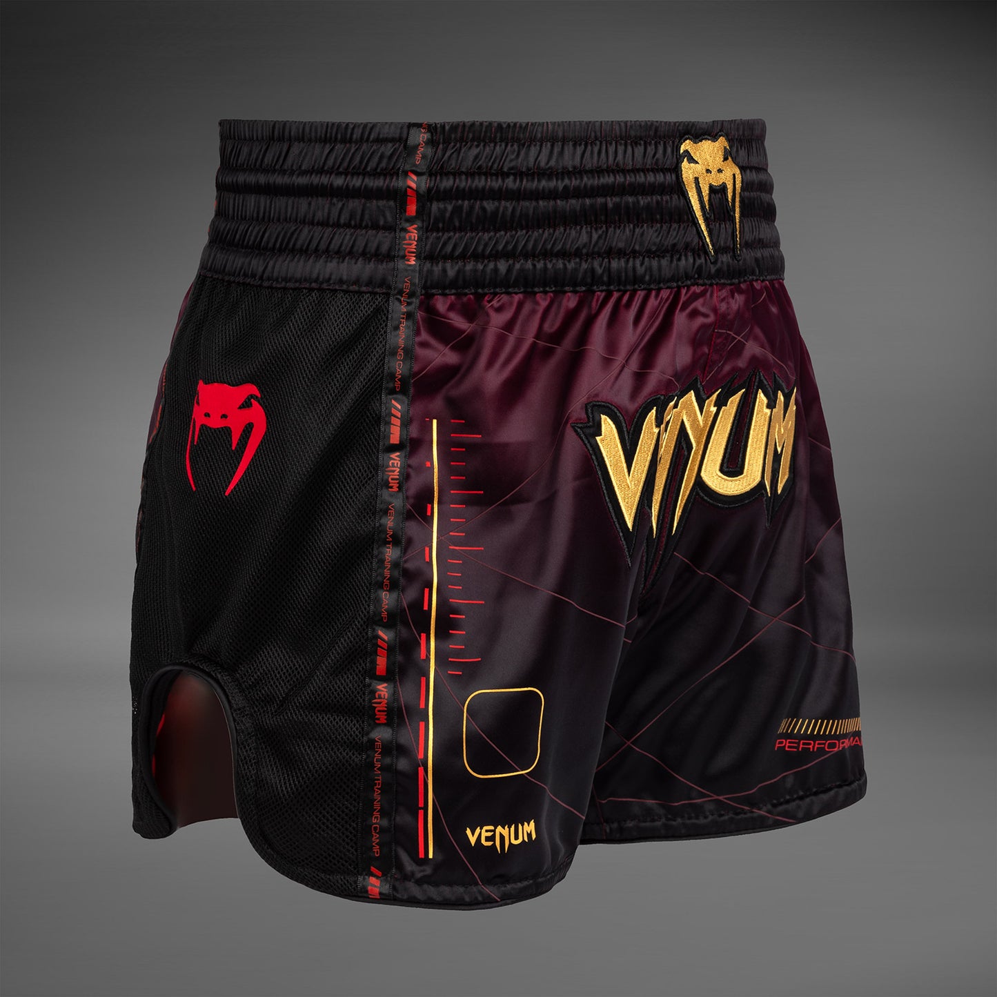 Venum Tactical XT 泰拳短裤 – 黑色/酒红色/金色