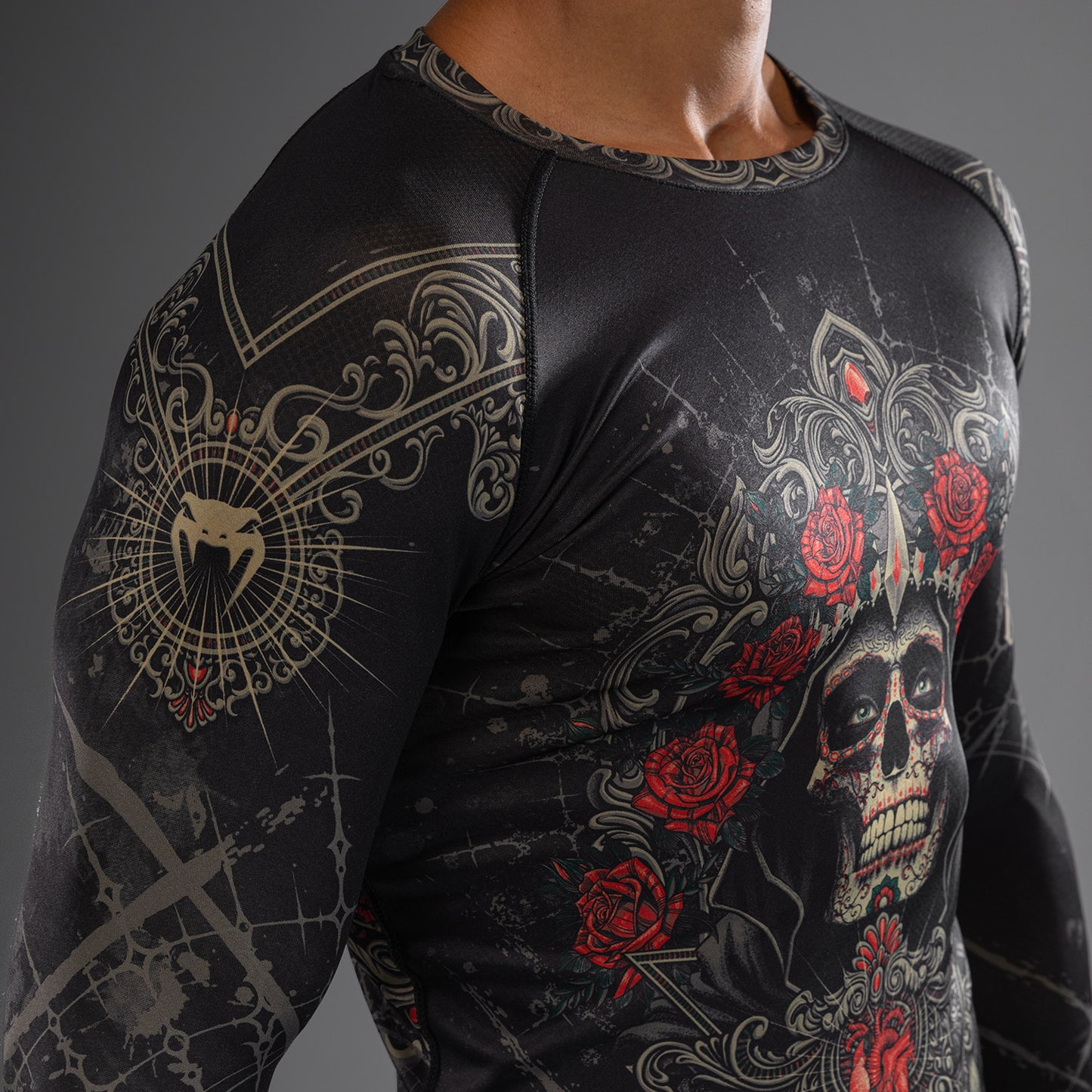 Venum Santa Muerte 5.0 男士长袖紧身防磨衣 – 深黑色/金色
