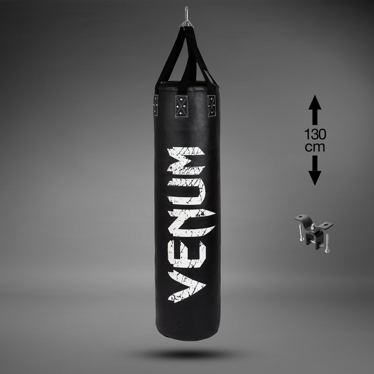 Venum Challenger 重型沙袋+天花板挂钩 - 黑色/白色 - 已填充 - 130厘米