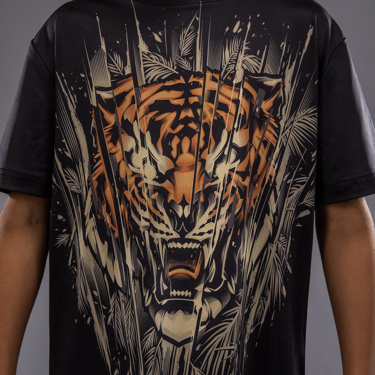 Venum Tiger 儿童款 Dry Tech T恤 – 黑色/荧光橙色