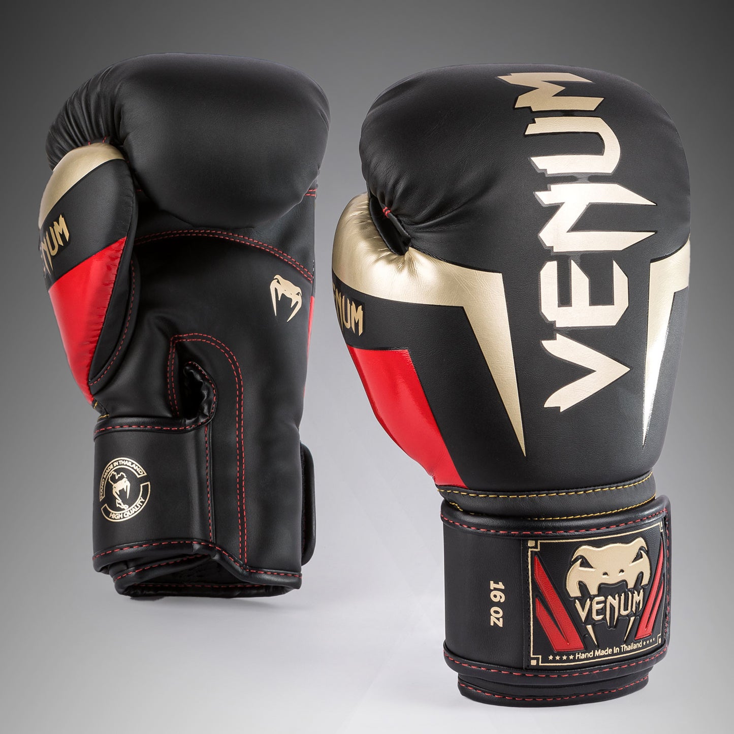 Venum Elite 拳击手套 – 黑色/金色/红色