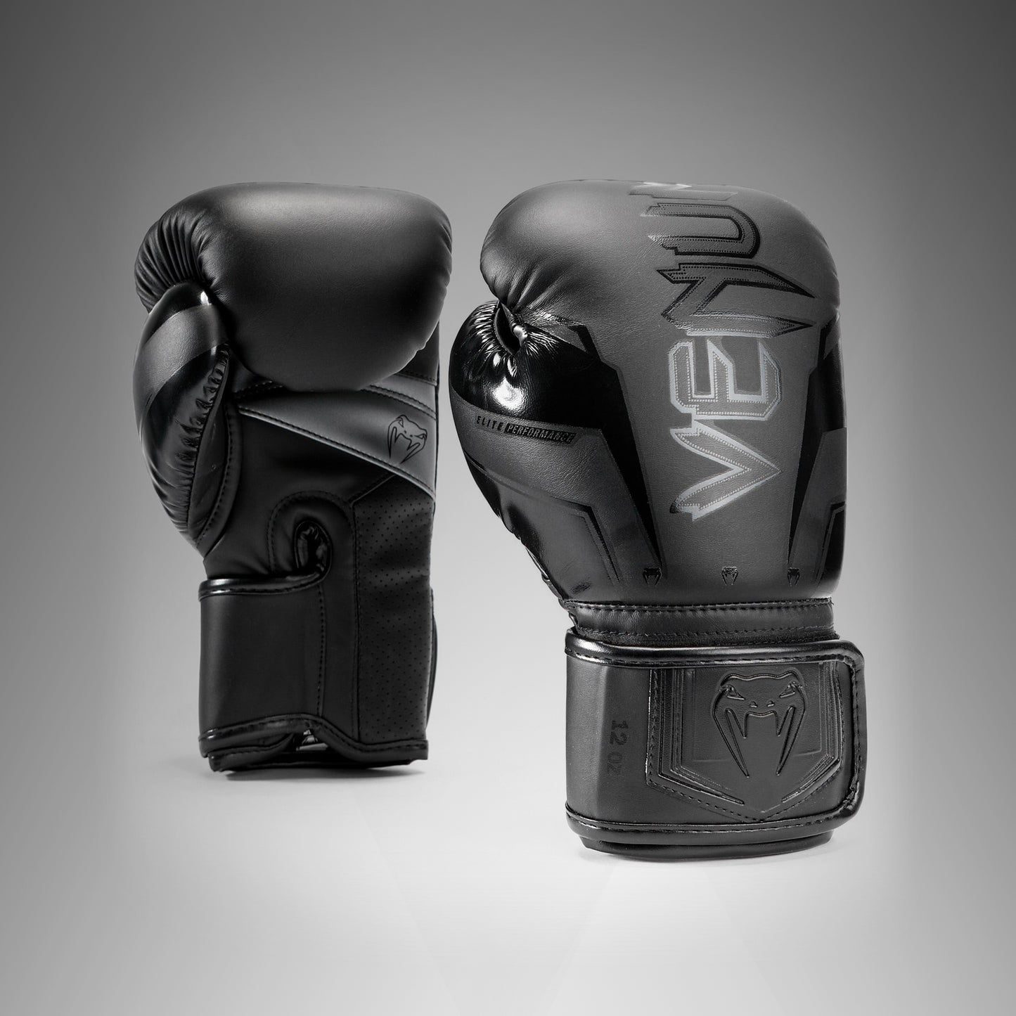 Venum Elite Evo 拳击手套 – 黑色/黑色