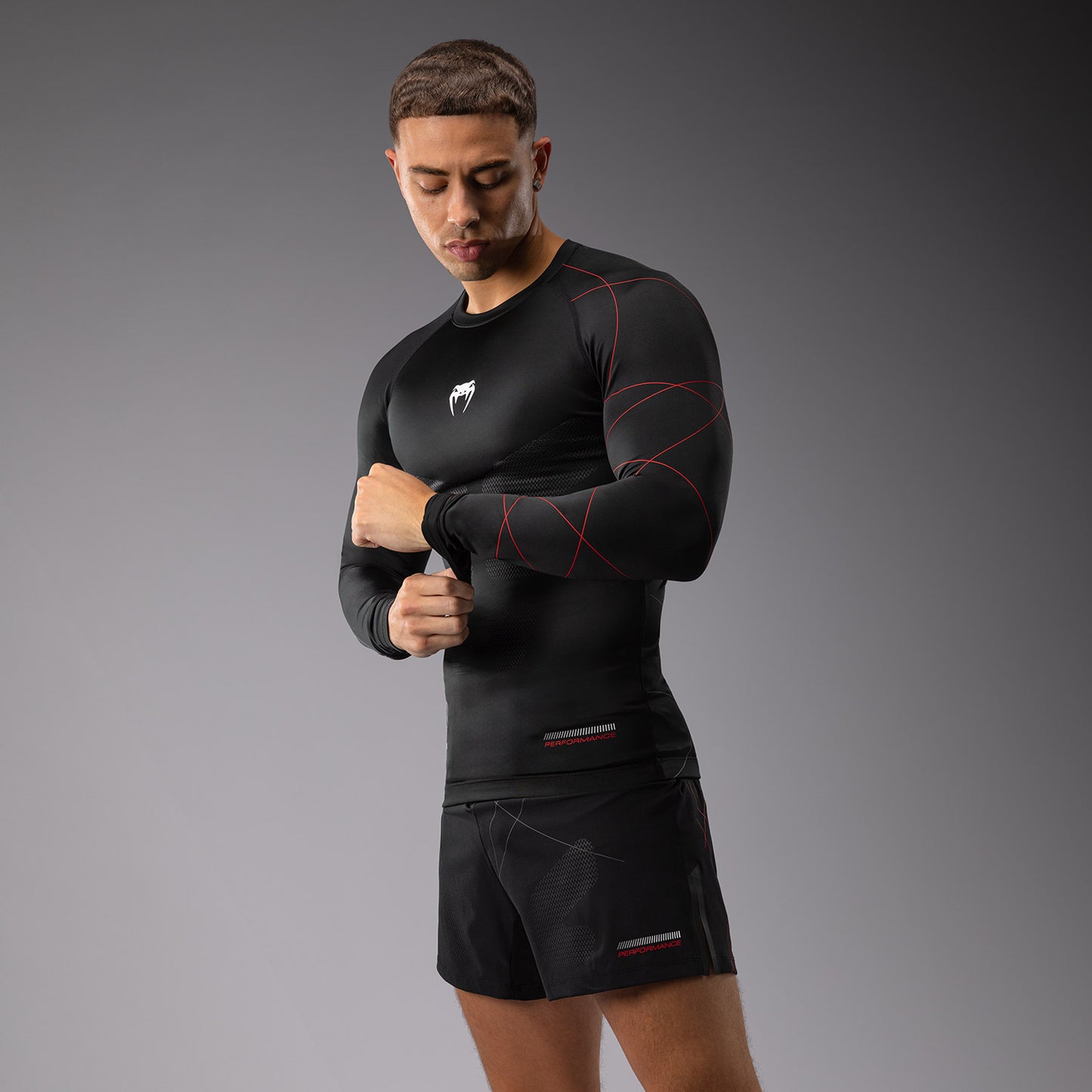 Venum Tactical XT 男士长袖紧身防磨衣 – 黑色/火红色