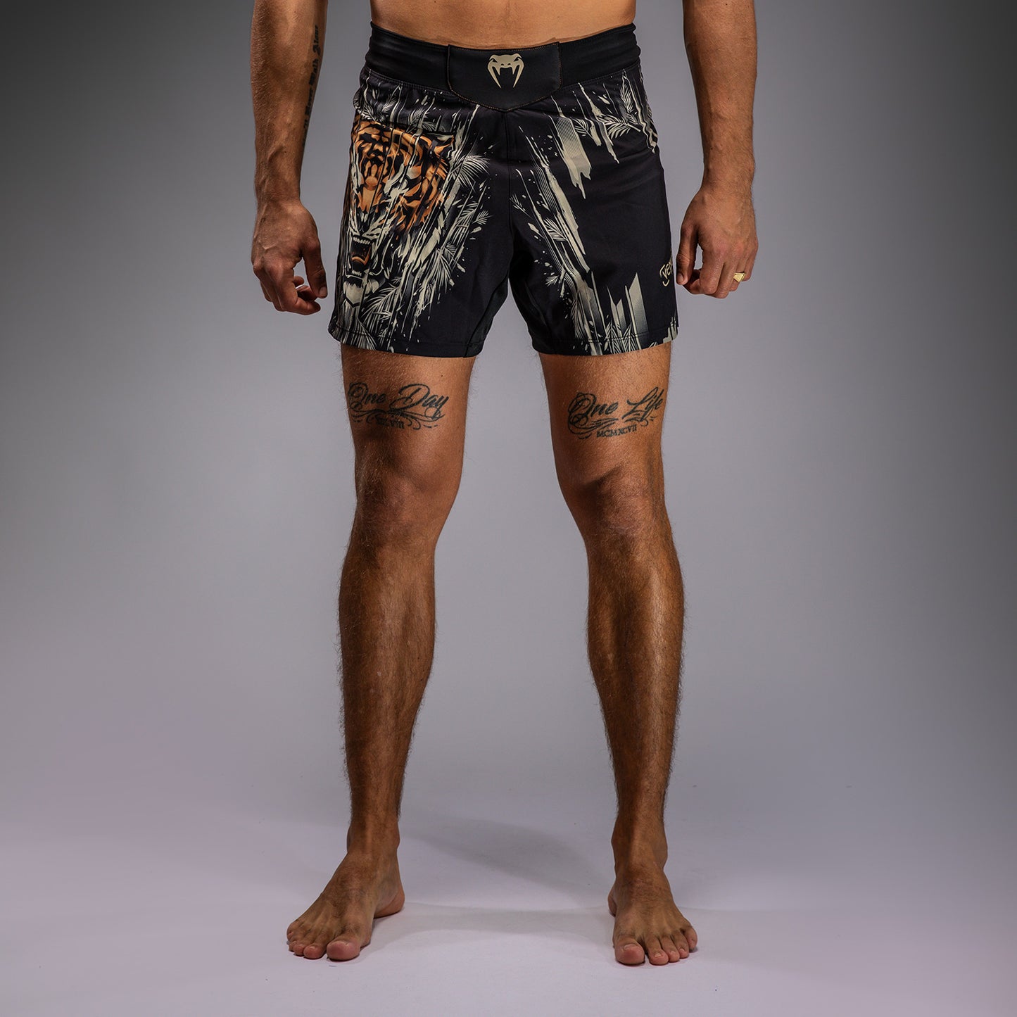 Venum Tiger 男士格斗短裤 – 黑色/荧光橙