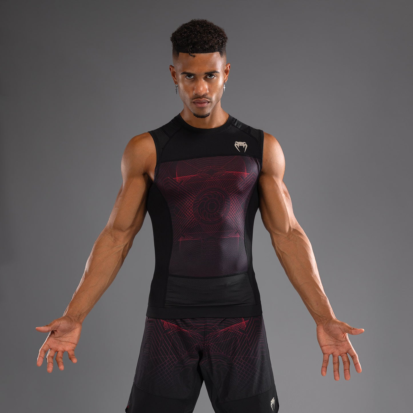 Venum G-Fit Air 男士无袖紧身防磨衣 – 深黑色/火红色