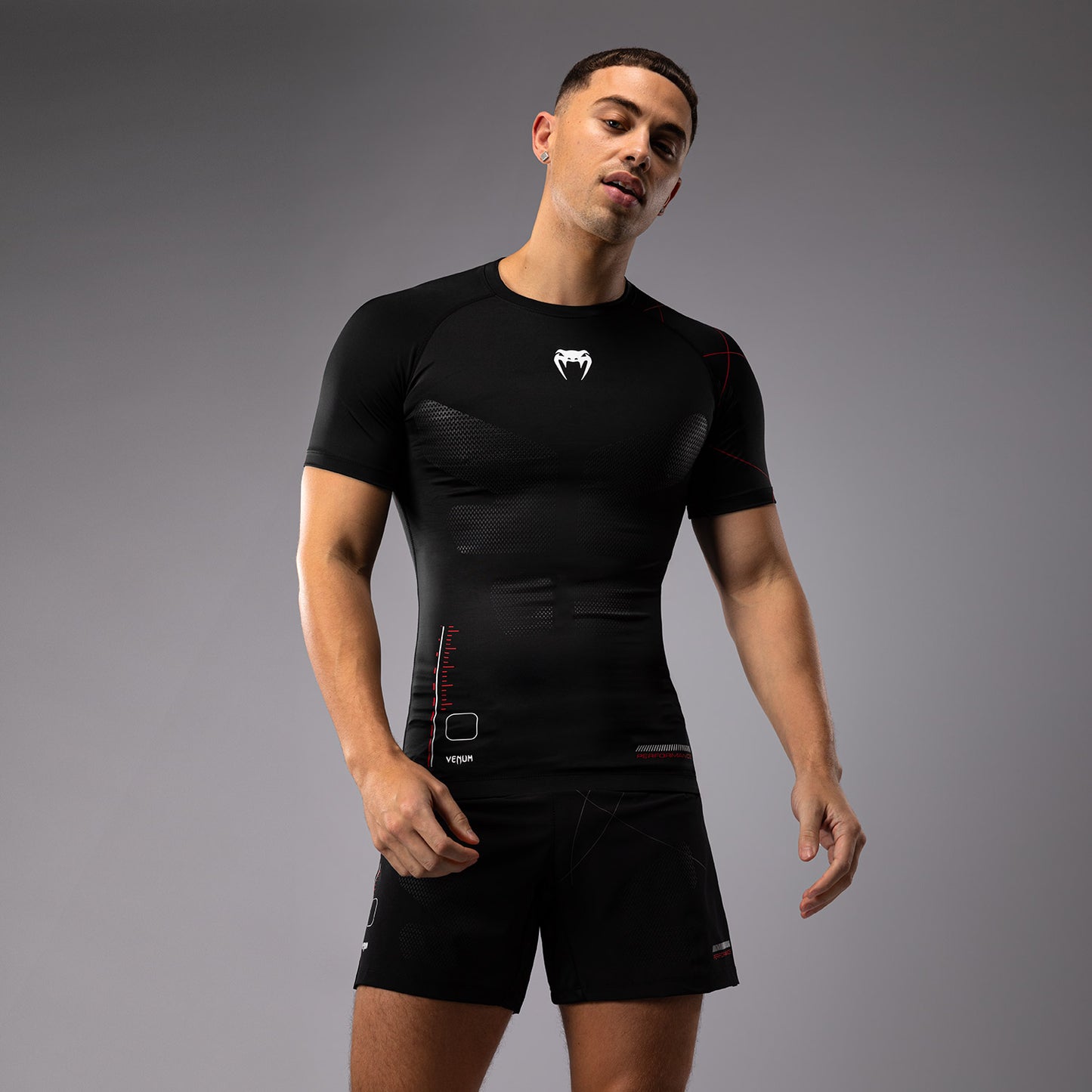 Venum Tactical XT 短袖紧身防磨衣 – 黑色/火红色