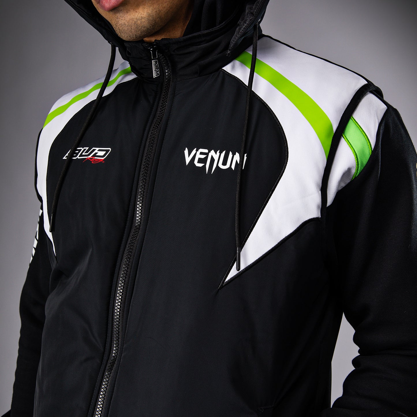 Venum x Bud Racing 男士无袖羽绒服 – 黑色/白色/酸橙绿