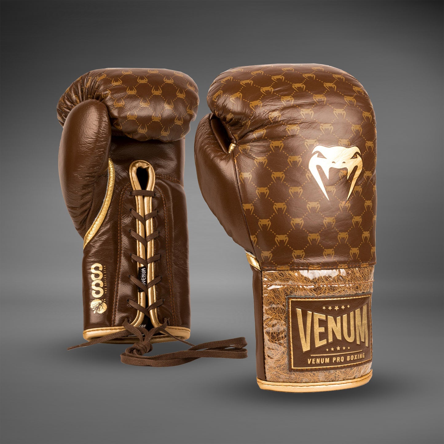 Venum Coco Monogram Pro 系列系带拳击手套 – 棕色