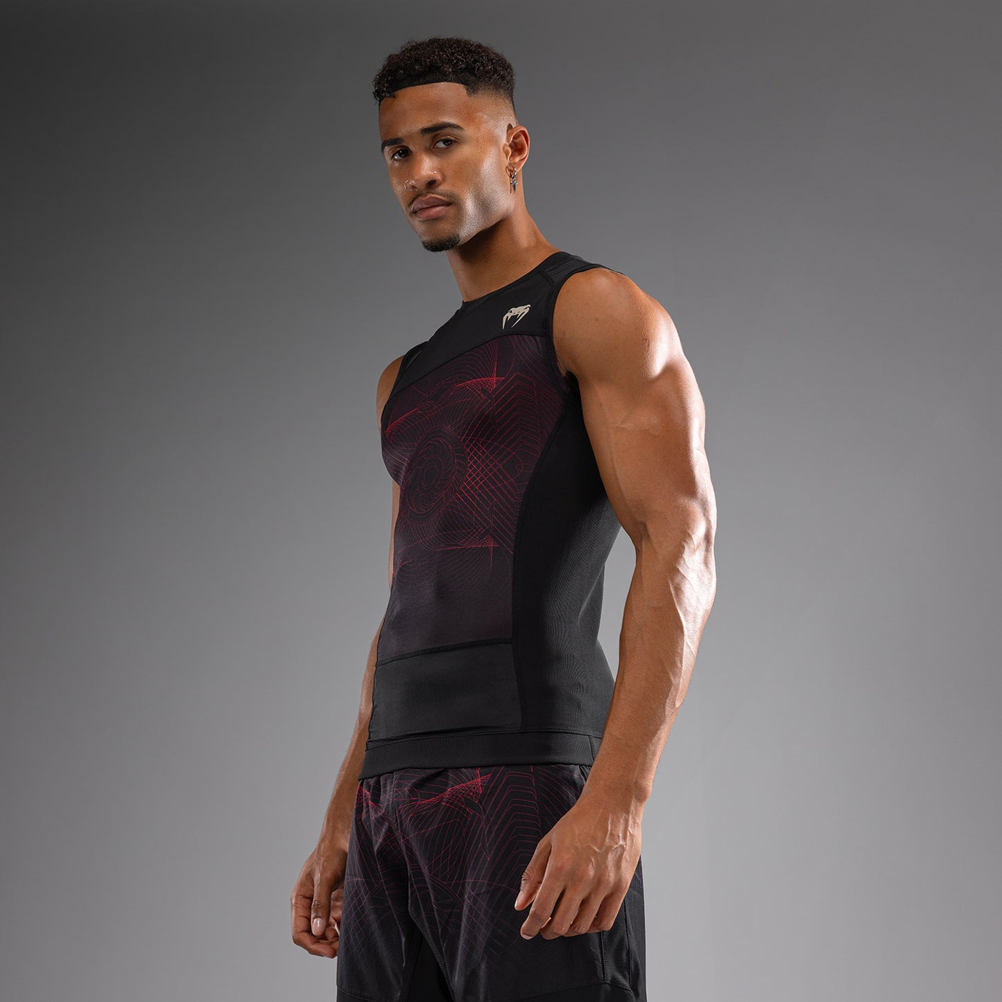 Venum G-Fit Air 男士无袖紧身防磨衣 – 深黑色/火红色