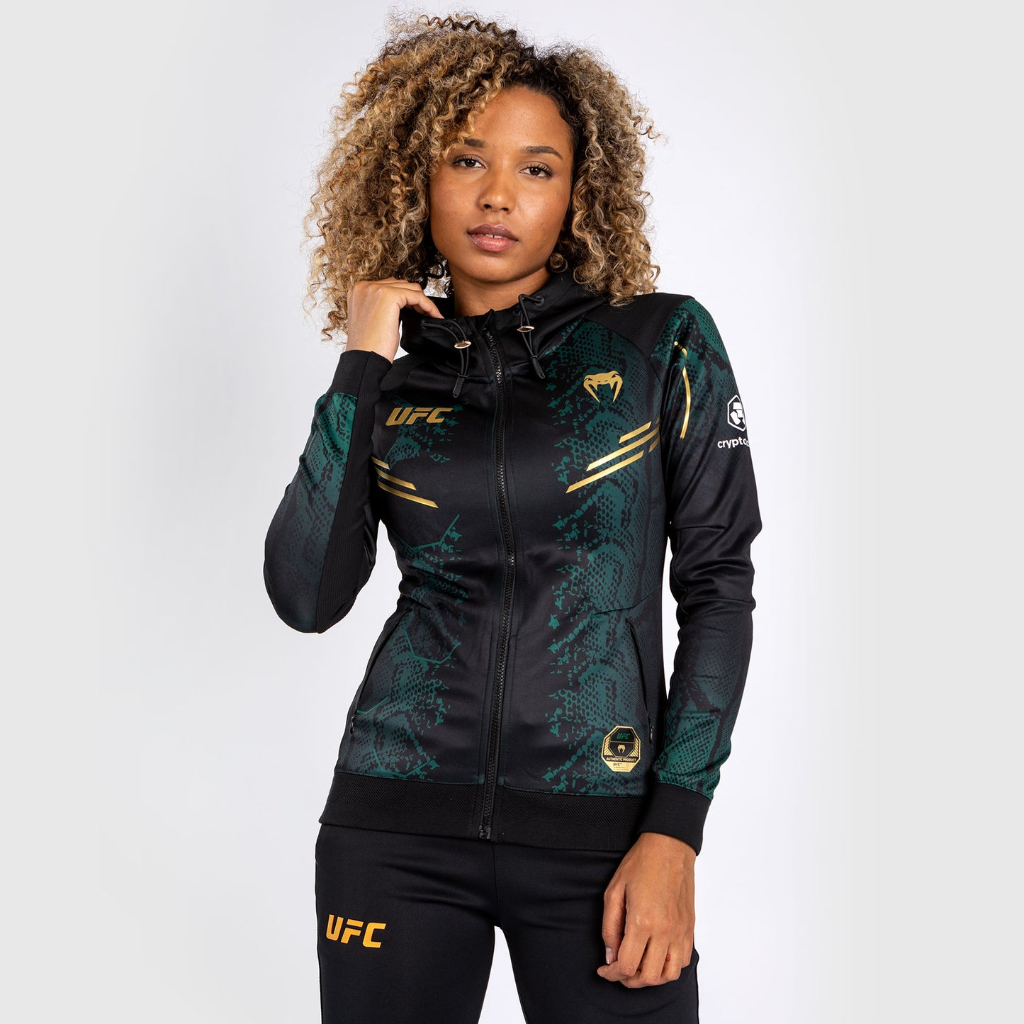 UFC Adrenaline by Venum Authentic Fight Night 女士款连帽衫 – 绿色/黑色/金色