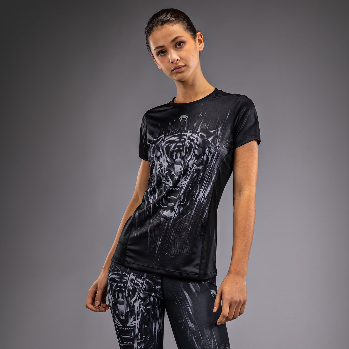 Venum Tiger 女士 Dry Tech T恤 – 黑色/银色