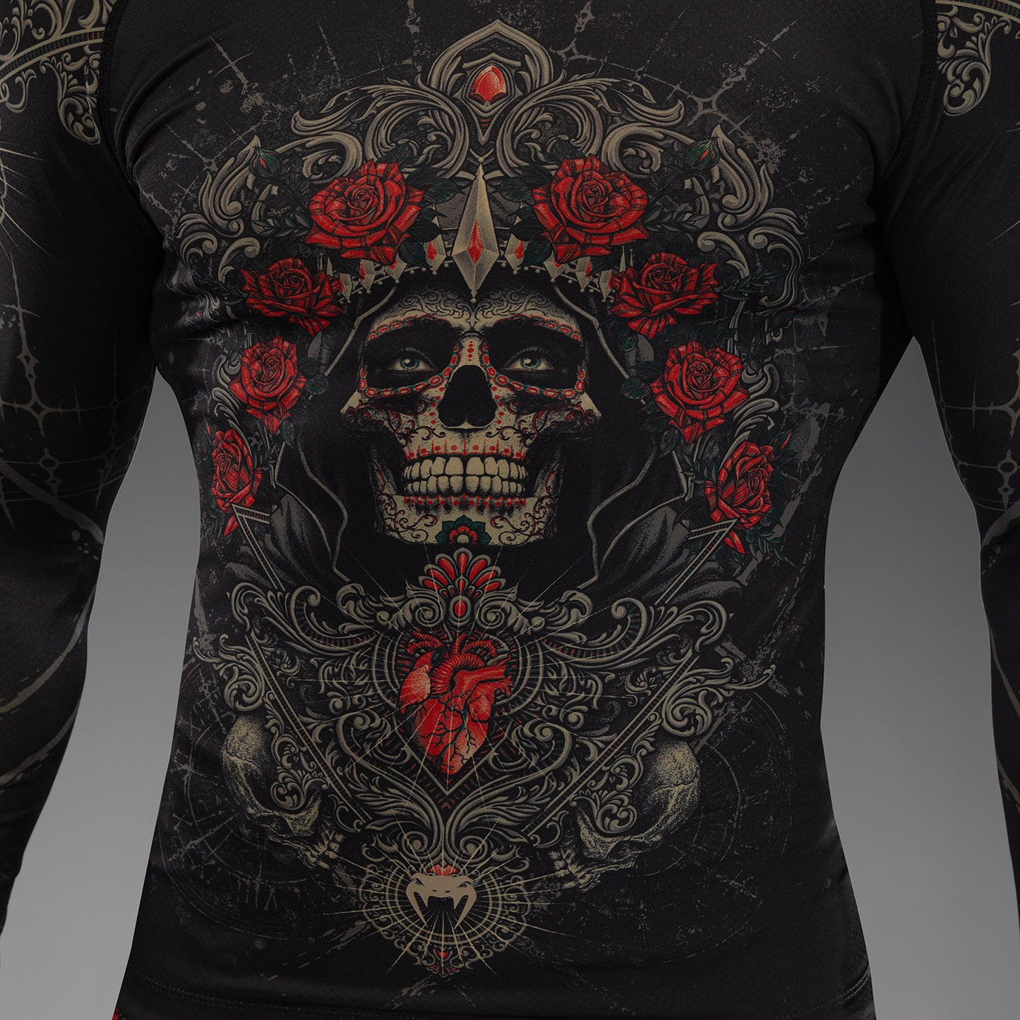 Venum Santa Muerte 5.0 男士长袖紧身防磨衣 – 深黑色/金色