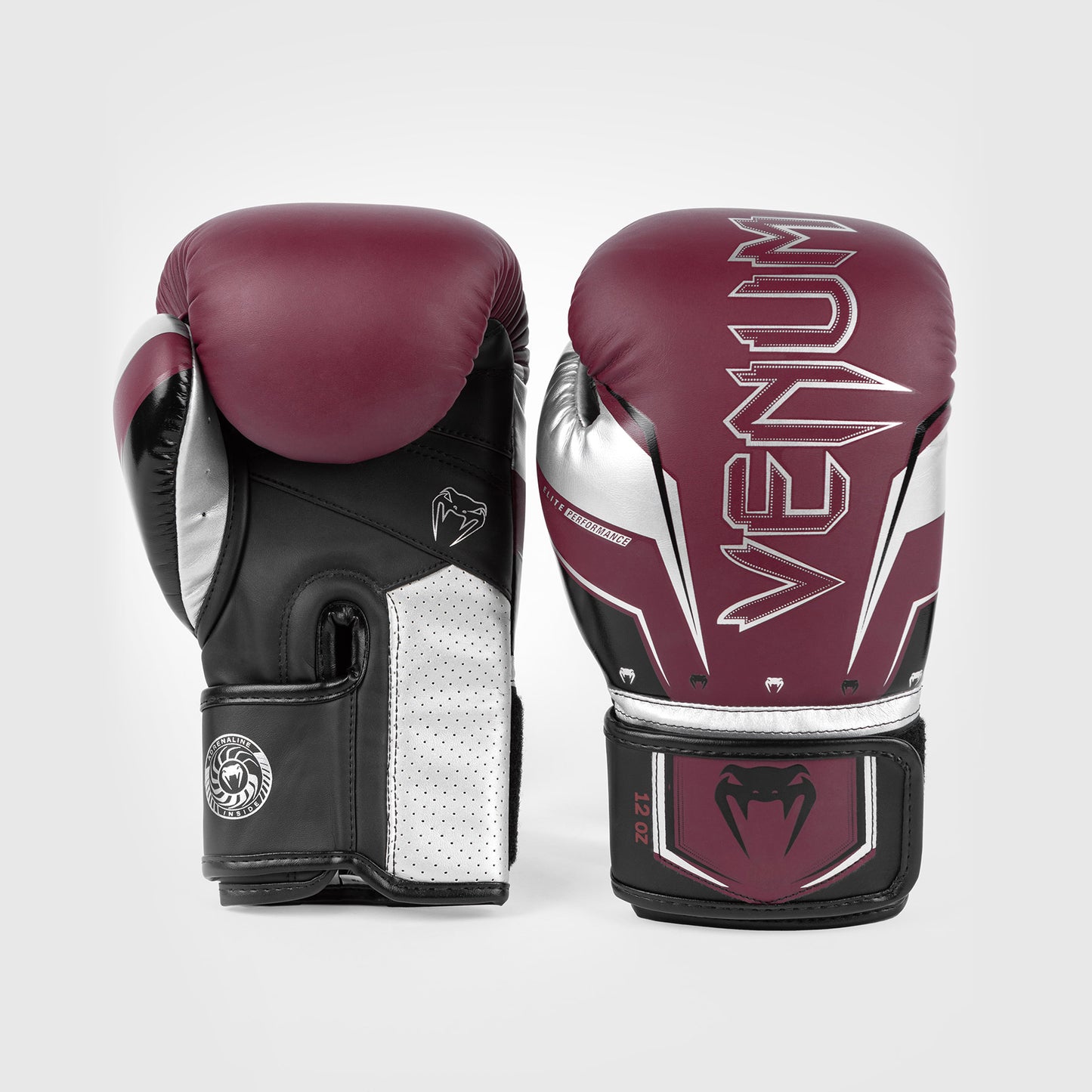 Venum Elite Evo 拳击手套 – 酒红色/银灰色
