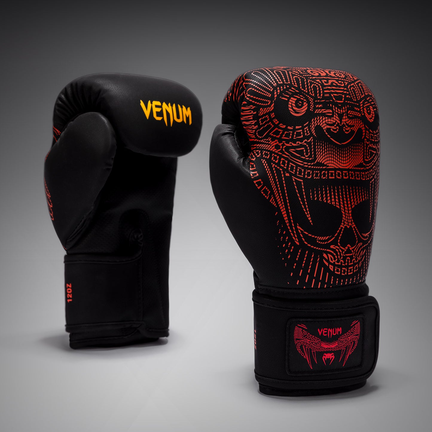 Venum Quetzal Fury 拳击手套 – 黑色/烈焰红/橘色
