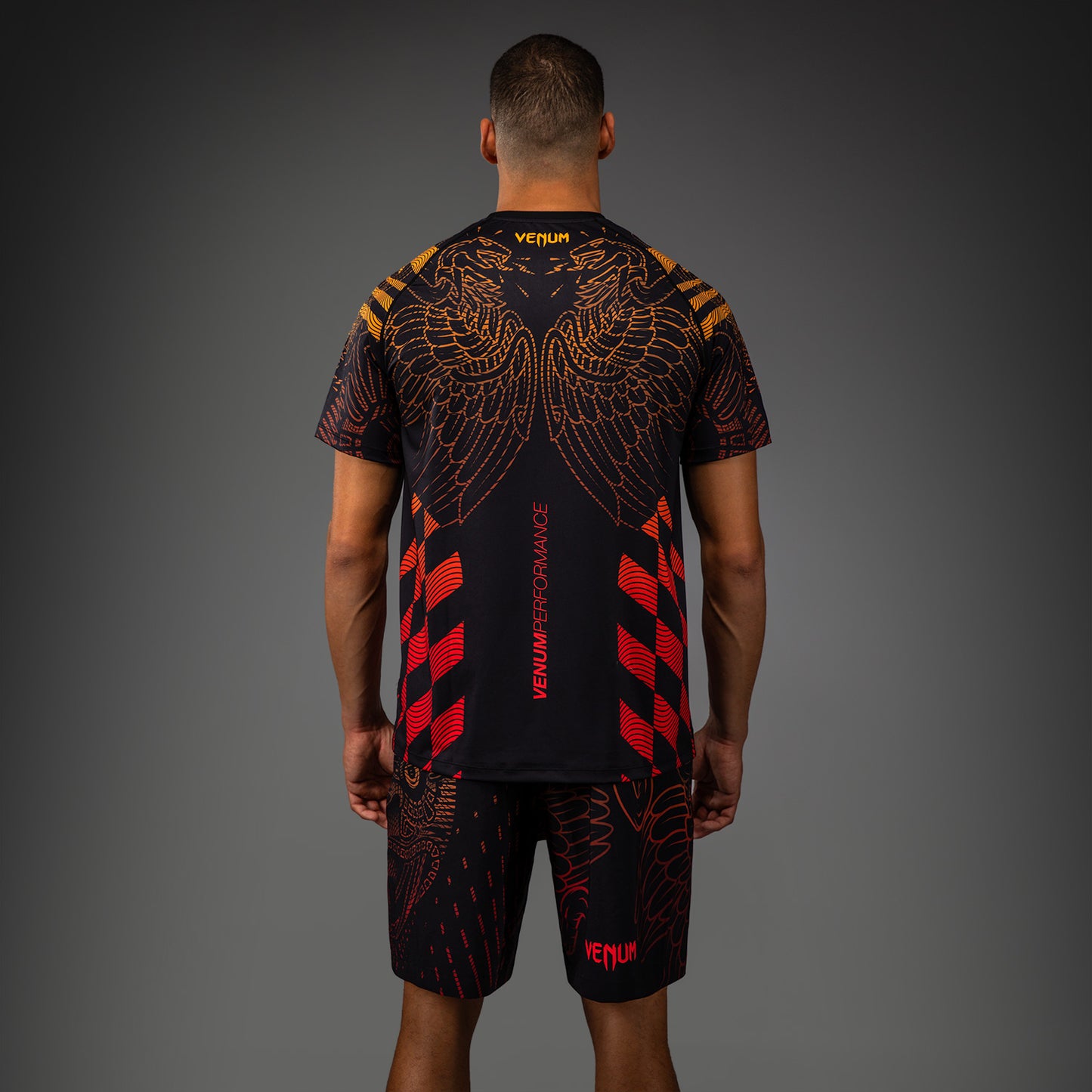 Venum Quetzal Fury Dry Tech T恤 – 黑色/火红色/橘色
