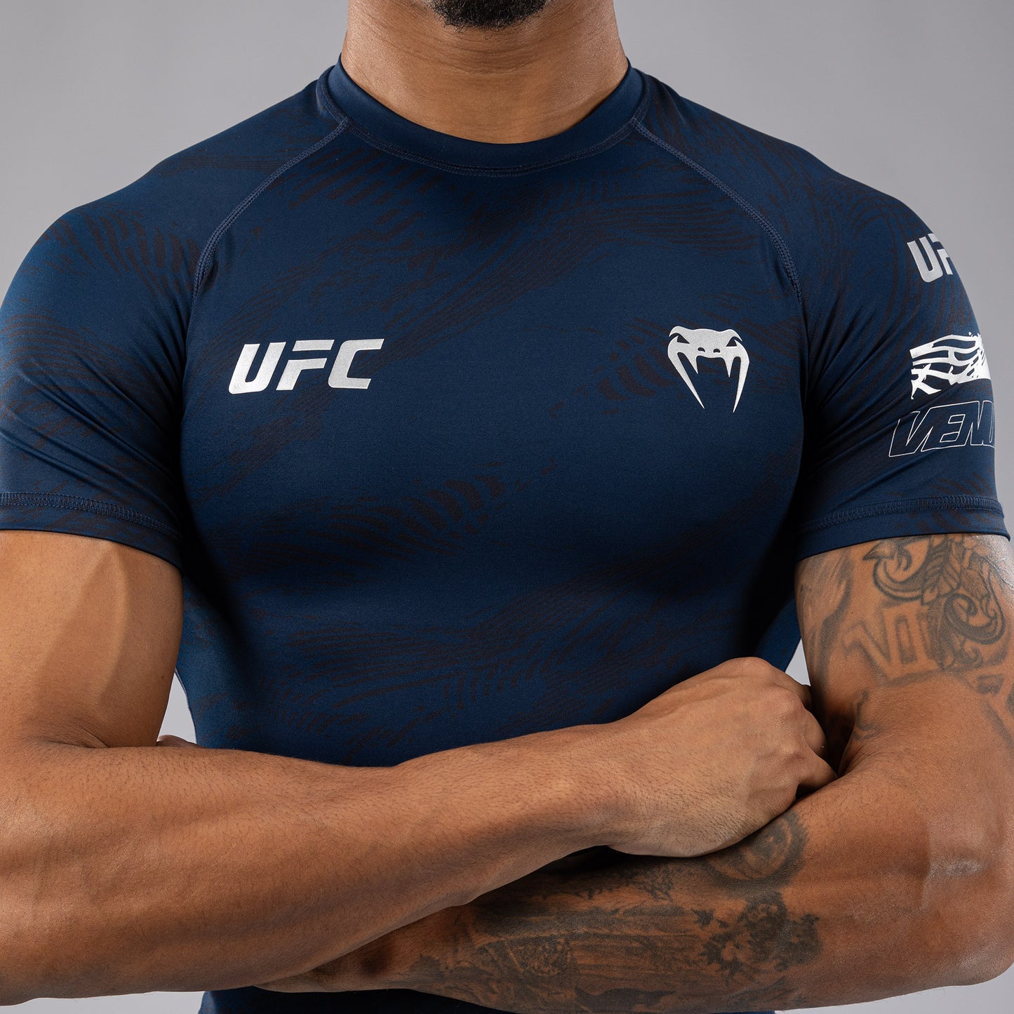 UFC Fusion by Venum Fight Week 男士短袖紧身防磨衣 – 海洋蓝