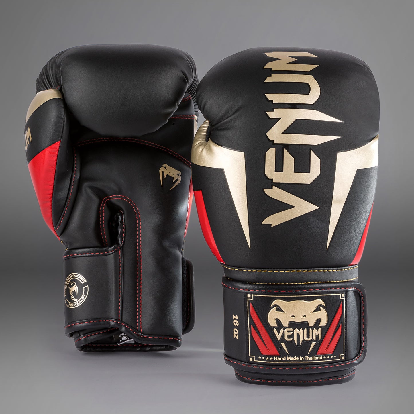 Venum Elite 拳击手套 – 黑色/金色/红色