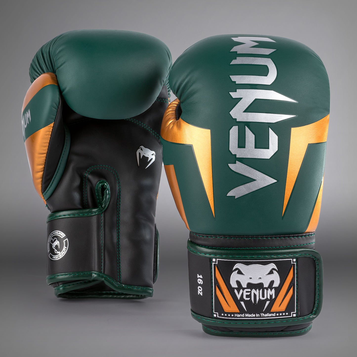 Venum Elite 拳击手套 – 绿色/青铜色/银色