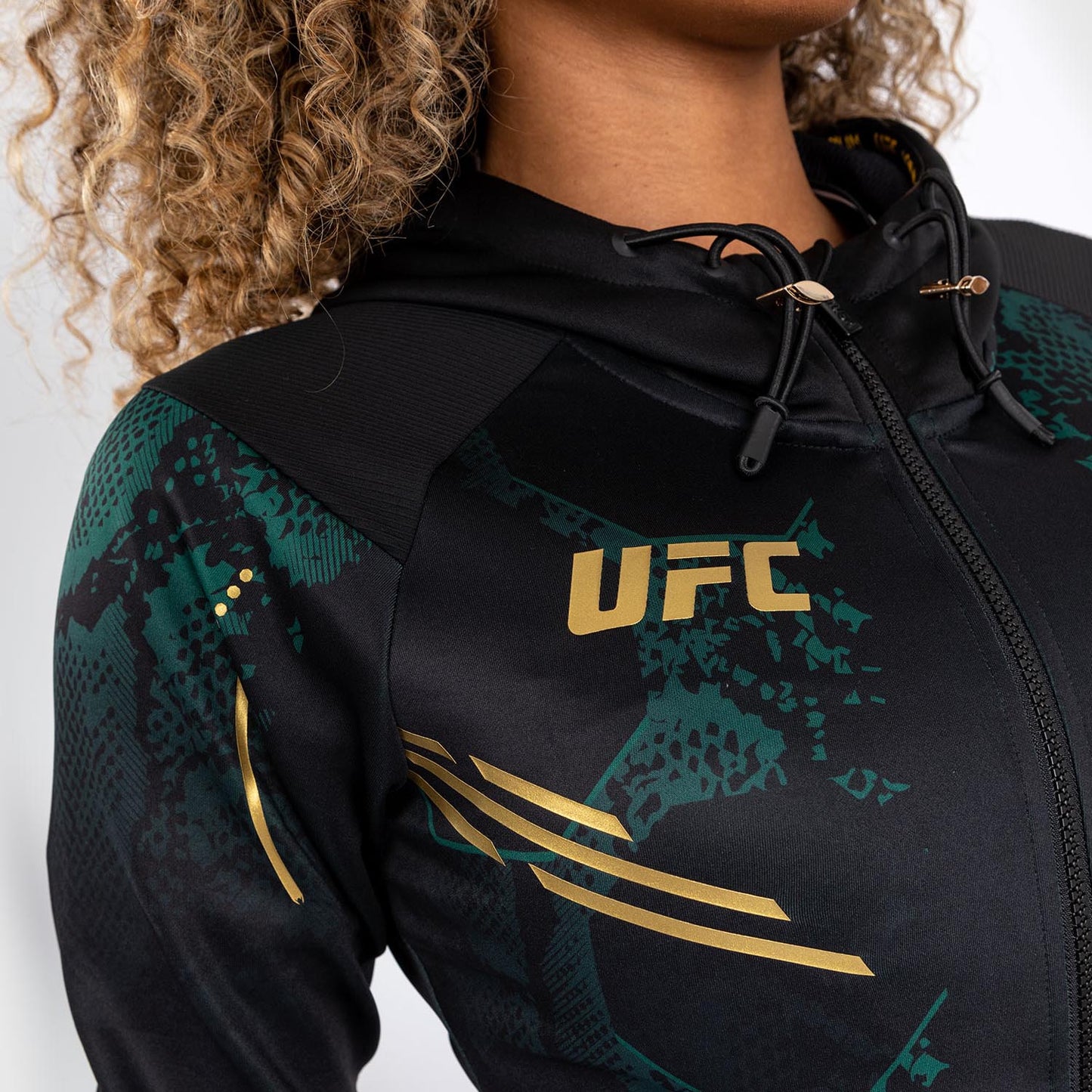 UFC Adrenaline by Venum Authentic Fight Night 女士款连帽衫 – 绿色/黑色/金色