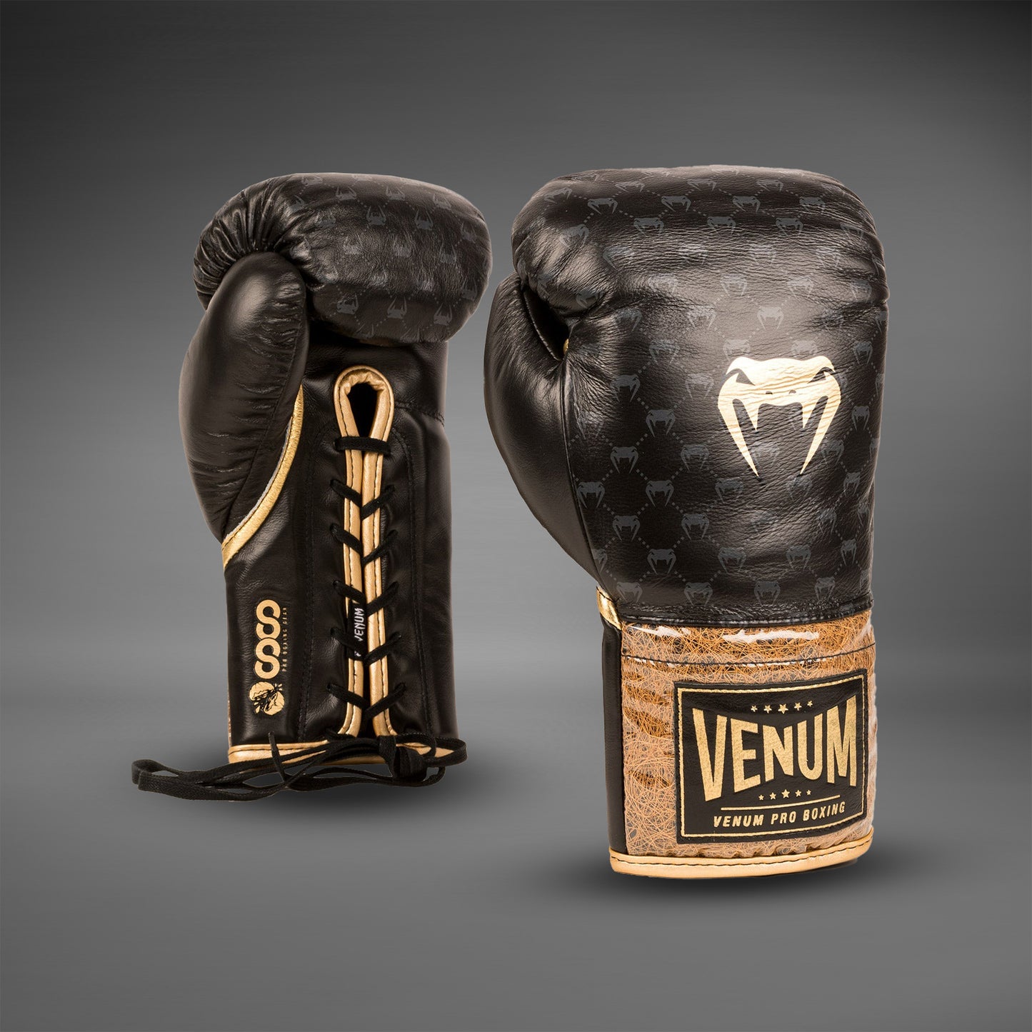 Venum Coco Monogram Pro系带拳击手套 – 强烈黑色