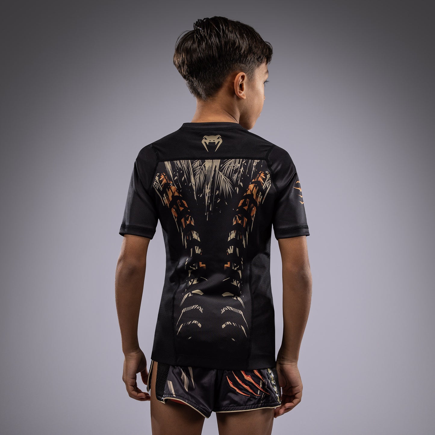 Venum Tiger 儿童款短袖紧身防磨衣 – 黑色/荧光橙