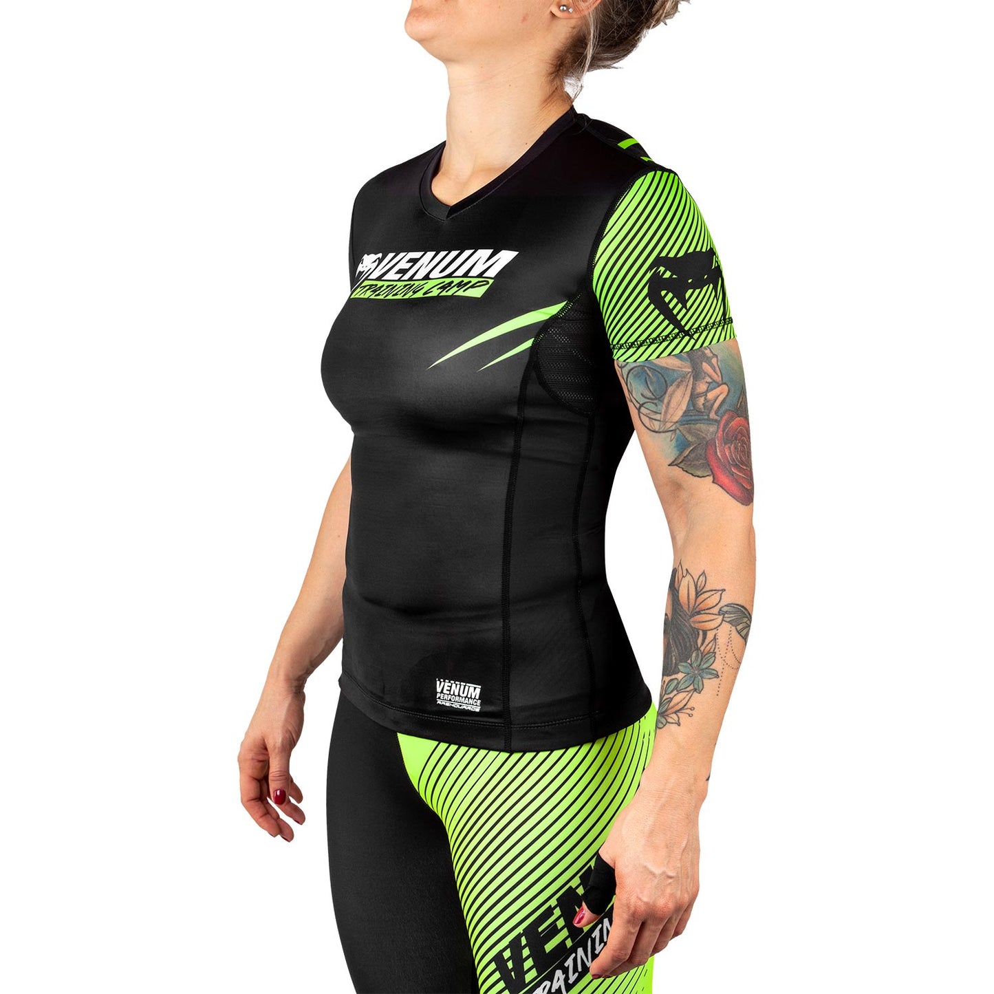 Venum Training Camp 2.0 Rashguard - Short Sleeves - Black/Neo Yellow - For Women